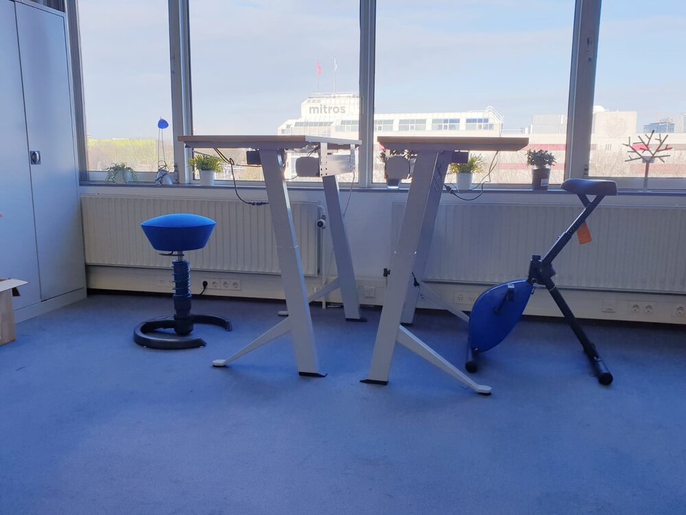 Sitz-Steh-Schreibtisch Y-Desk mit Deskbike und Swopper Bleiben Sie fit mit unseren ergonomische h&ouml;henverstellbar