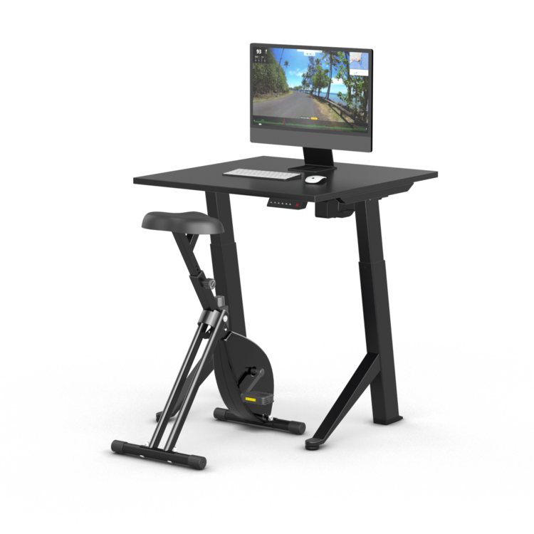 Sitz-Steh-Schreibtisch Y-Desk mit Deskbike | Bleiben Sie fit mit unseren ergonomische h&ouml;henverstellbare Schreibtische 