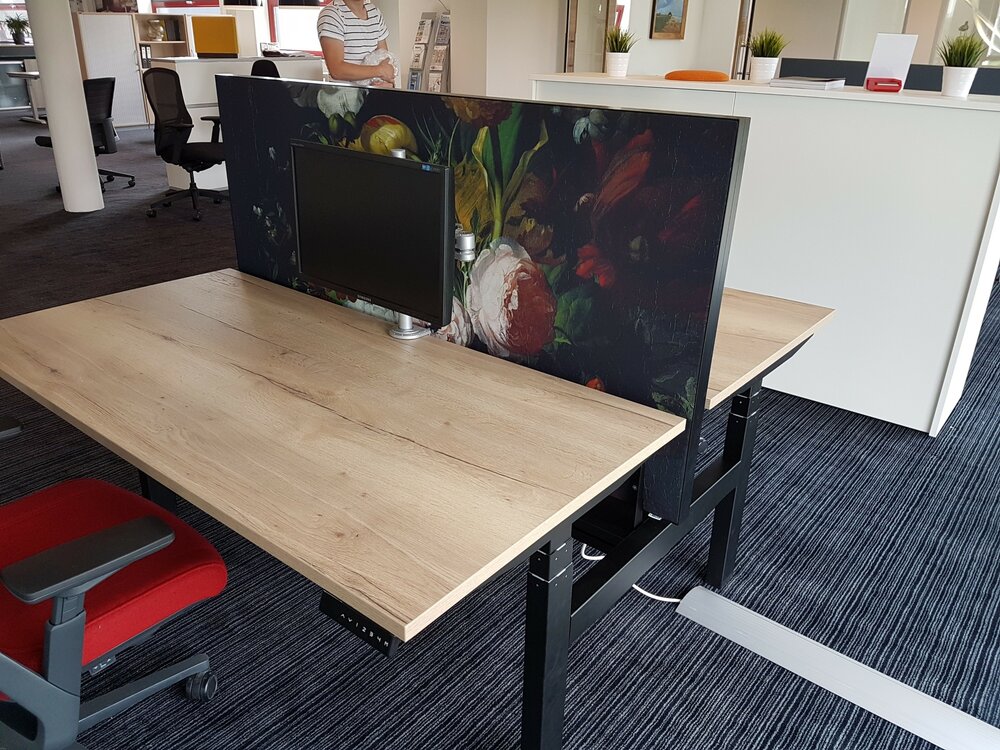 Nyink | Sch&uuml;tzwande Doppel-Sitz-Schreibtisch | mit Aluminiumrahmen