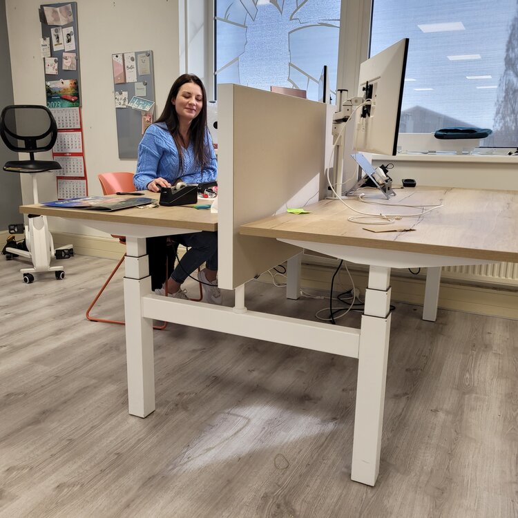 Nyink | Sch&uuml;tzwande Doppel-Sitz-Schreibtisch | mit Aluminiumrahmen