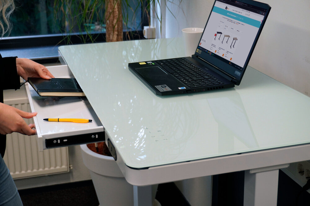 LifeSpan | H&ouml;henverstellbarer Schreibtisch mit Glasplatte