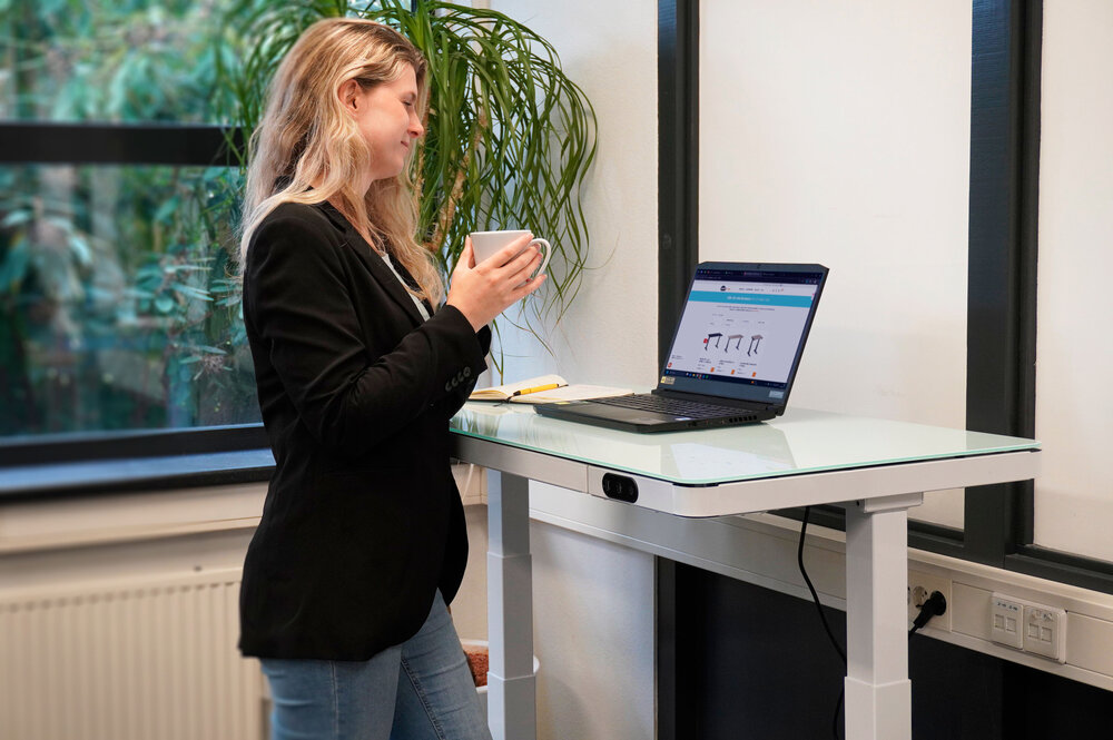 LifeSpan | H&ouml;henverstellbarer Schreibtisch mit Glasplatte