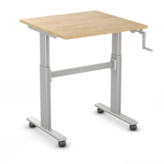 Kleiner Sitz-Steh-Schreibtisch SteelForce 100 - Handkurbel und Rollen| sitzen und stehen | Bewegung am Arbeitsplatz| Ergonomie