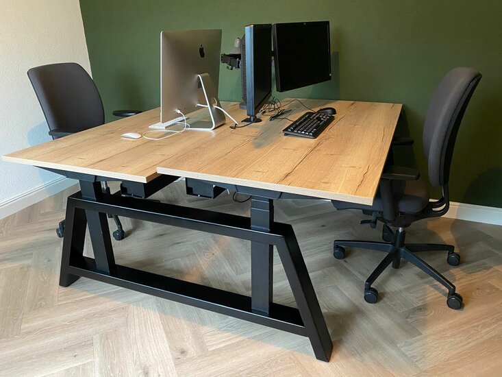 Doppelter sitz-steh Tisch Oak Elektrisch höhenverstellbarer Schreibtisch | Stehen Sie gesund 