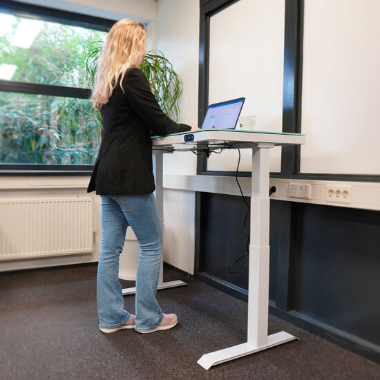 LifeSpan | Höhenverstellbarer Schreibtisch mit Glasplatte