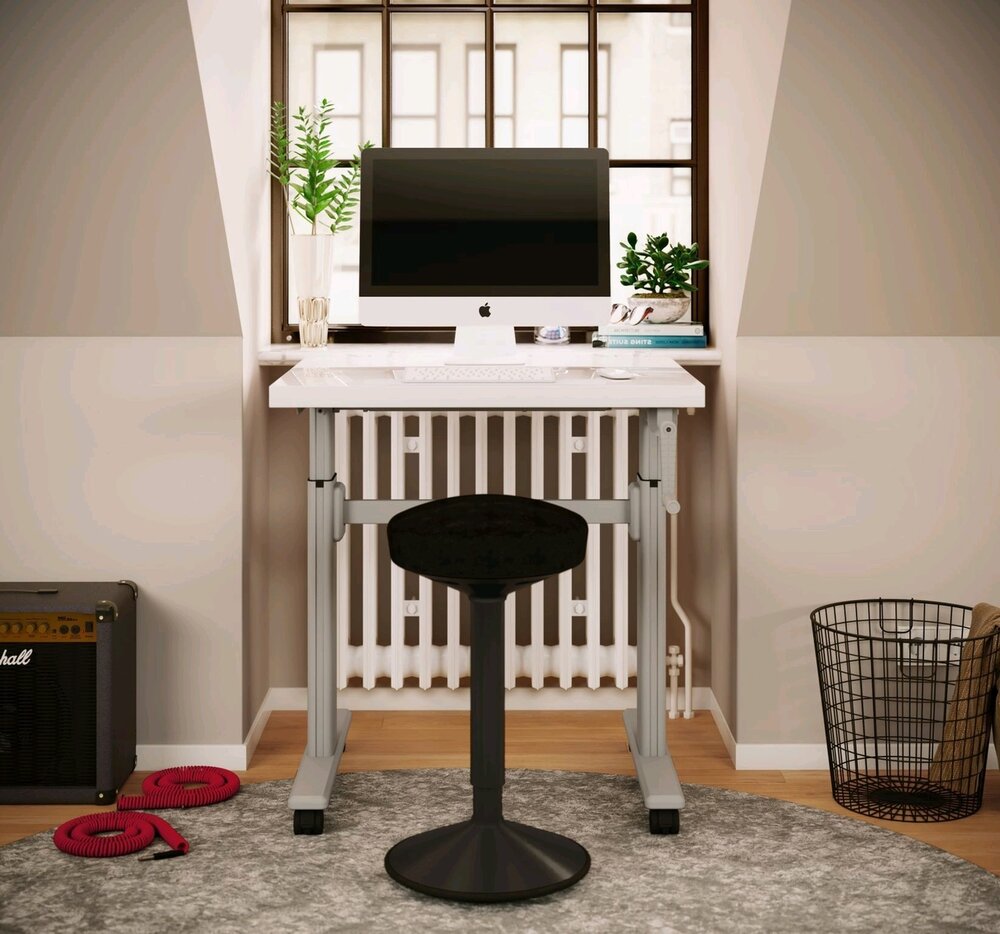 SteelForce 100 | Kleiner Höhenverstellbarer Schreibtisch Handkurbel und Rollen